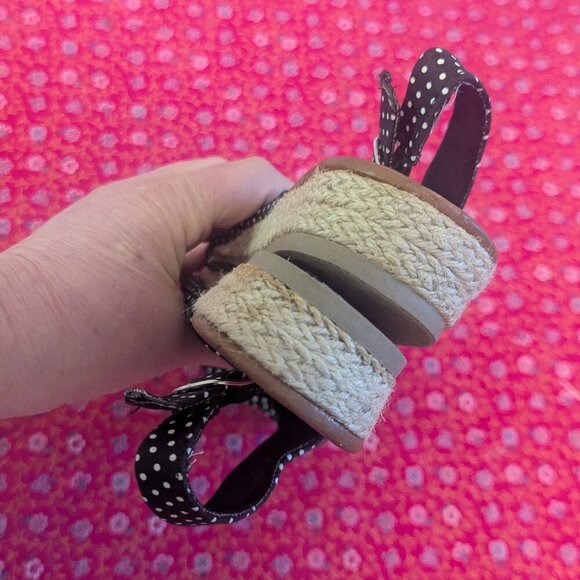 Polka Dot Rockabilly Sling Espadrille Peep Bow Sandal Coquette Preppy Vintage - Picture 4 of 9